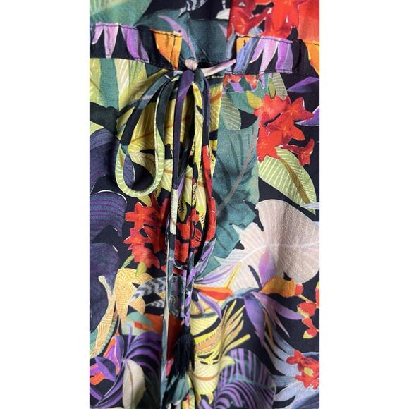 Johnny Was Jade Size XS Tropical Print Wide Leg Silk Button Up Jumpsuit Romper - Picture 7 of 11